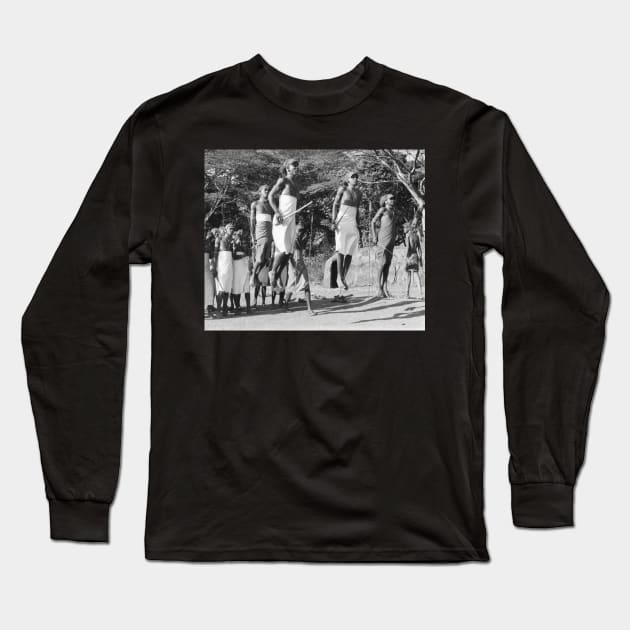 maasai warrior jumping dance Long Sleeve T-Shirt by In Memory of Jerry Frank